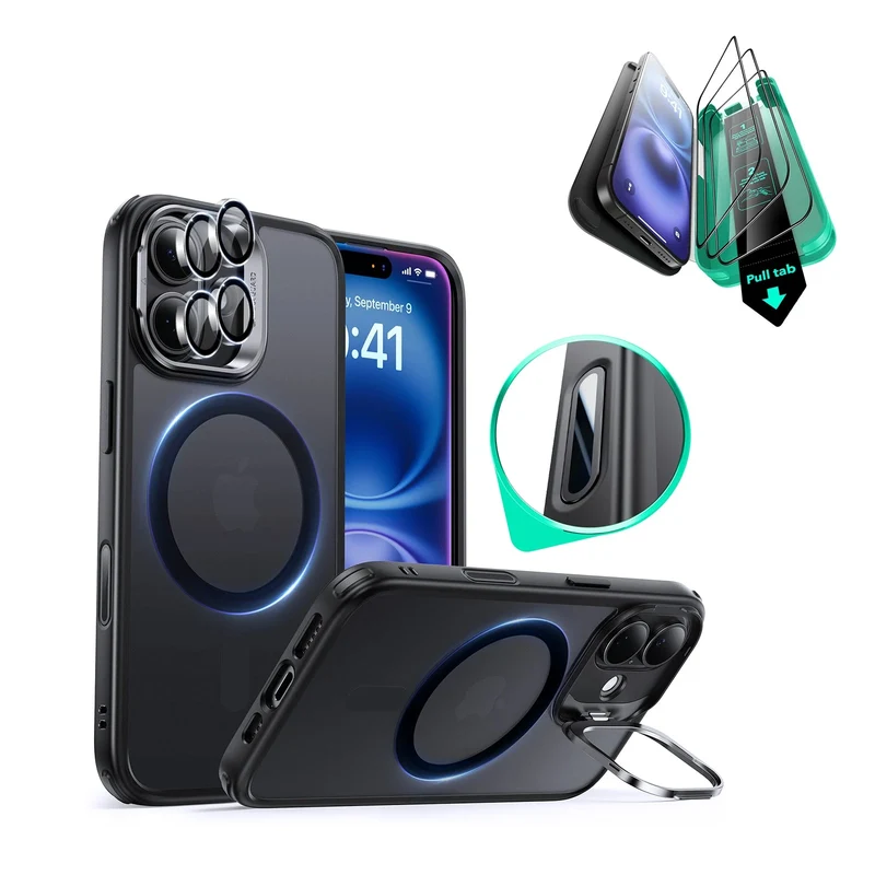 iPhone 16 Classic Hybrid Case Magnetic Protection Bundle (Camera Control, Stash Stand) - Frosted Black