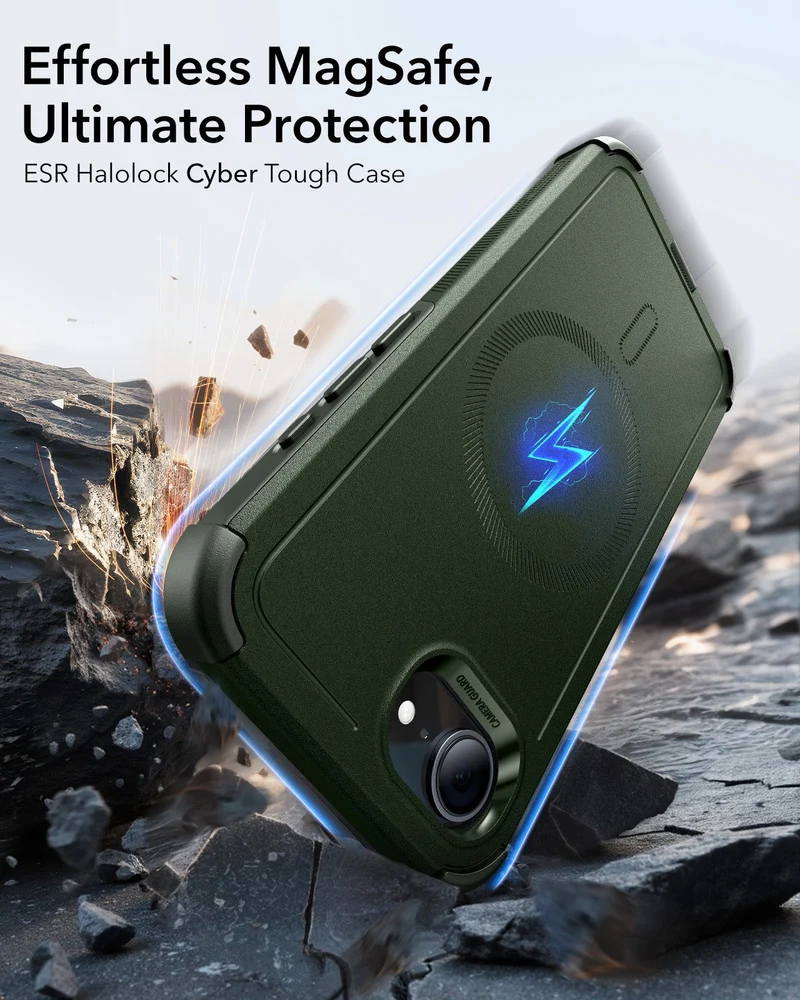 iPhone 16e HaloLock Cyber Tough Case - Dark Green