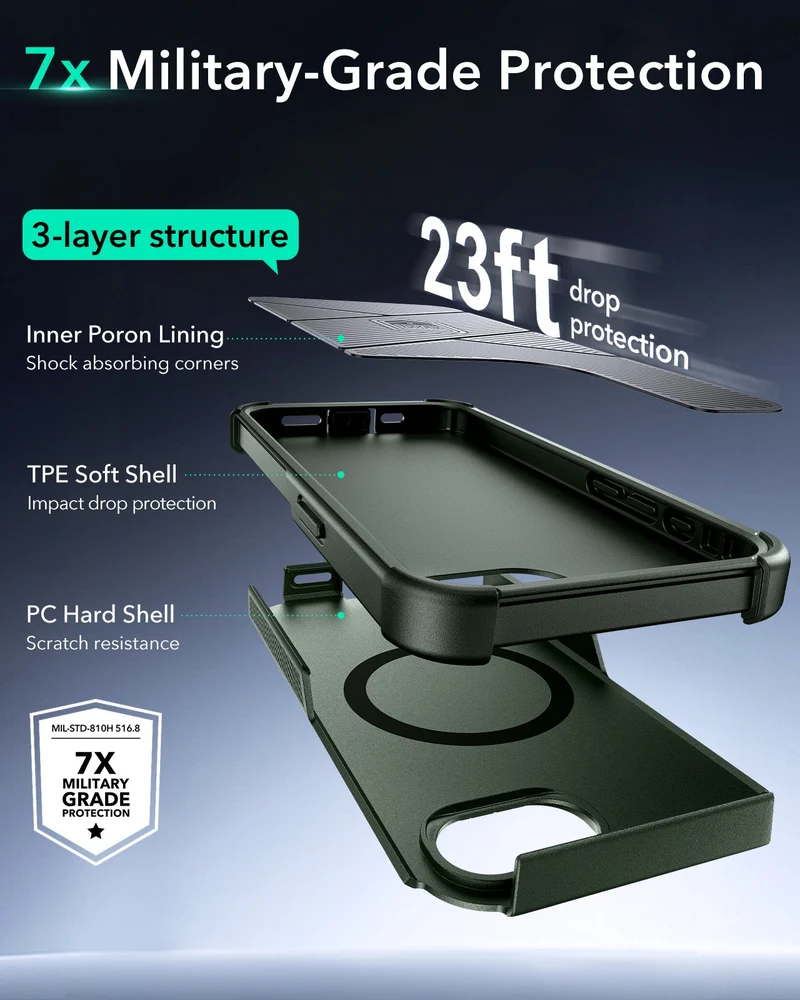 iPhone 16e HaloLock Cyber Tough Case - Dark Green