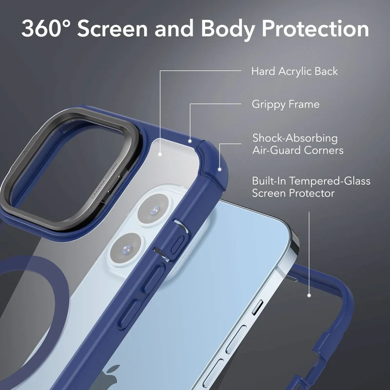 iPhone 13 Pro Max Armor Tough Case with Stash Stand (HaloLock) - Clear Blue