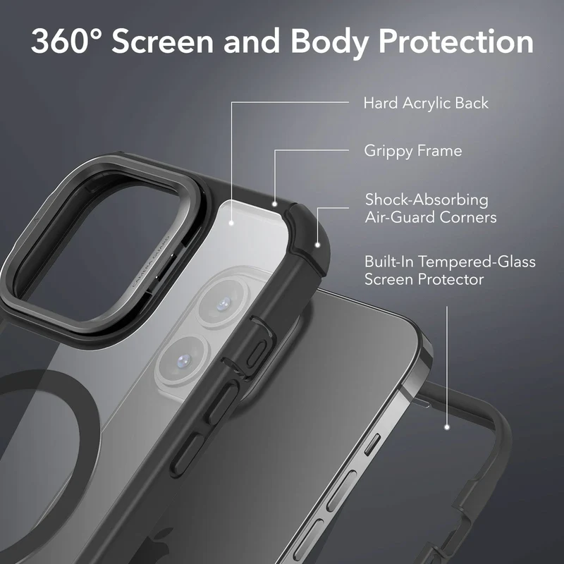 iPhone 13 Pro Max Armor Tough Case with Stash Stand (HaloLock) - Clear Black