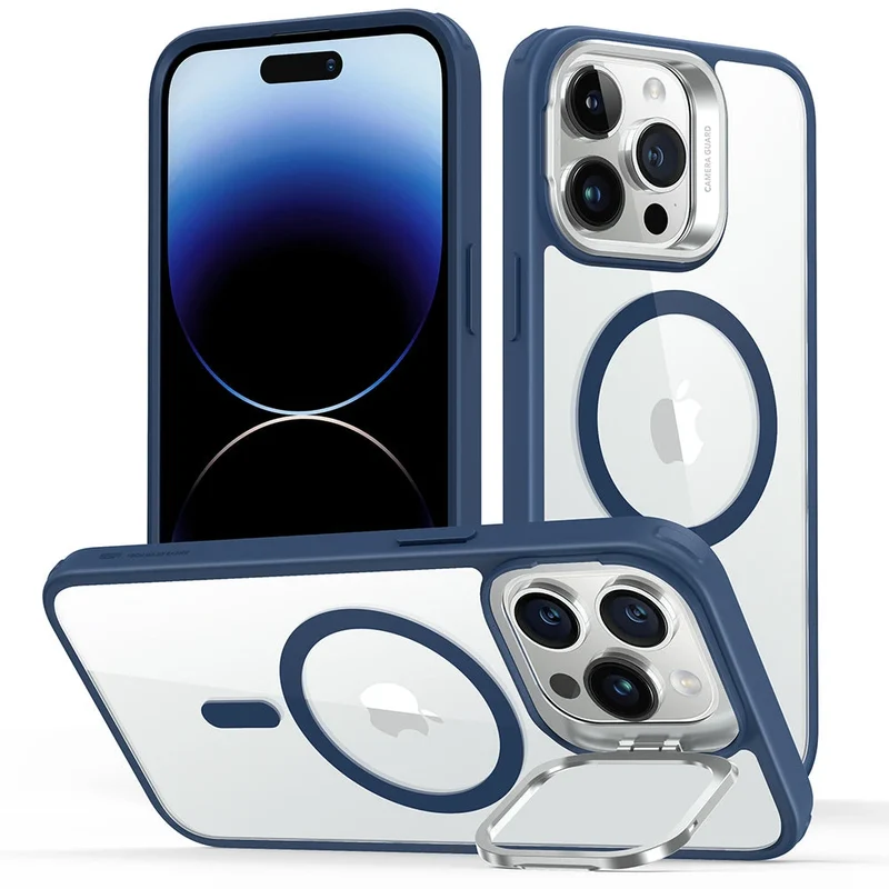 iPhone 14 Pro Max Classic Hybrid Case with Stash Stand (HaloLock) - Clear Blue