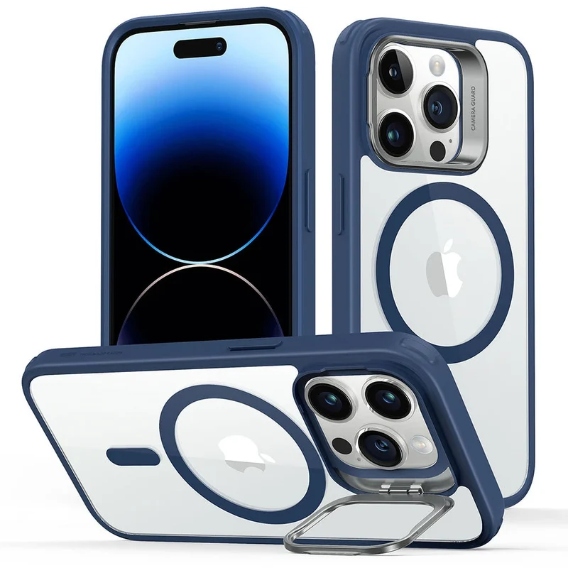 iPhone 14 Pro Classic Hybrid Case with Stash Stand (HaloLock) - Clear Blue