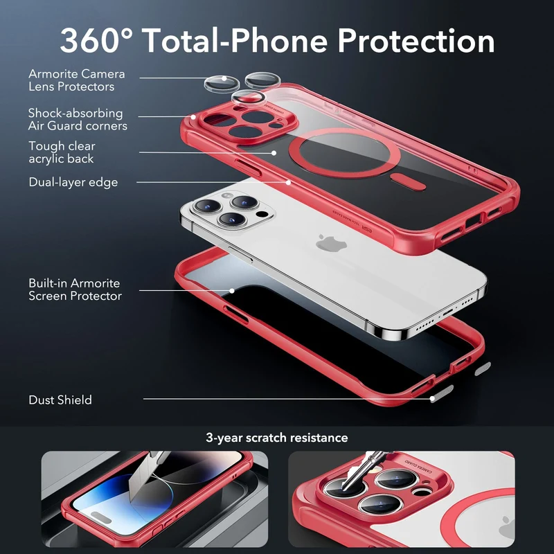 iPhone 14 Pro Max Armor Tough Case (HaloLock) - Clear Red
