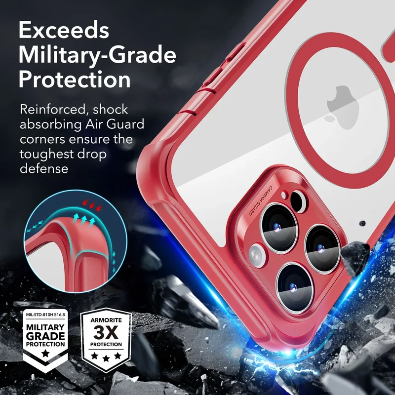 iPhone 14 Pro Max Armor Tough Case (HaloLock) - Clear Red