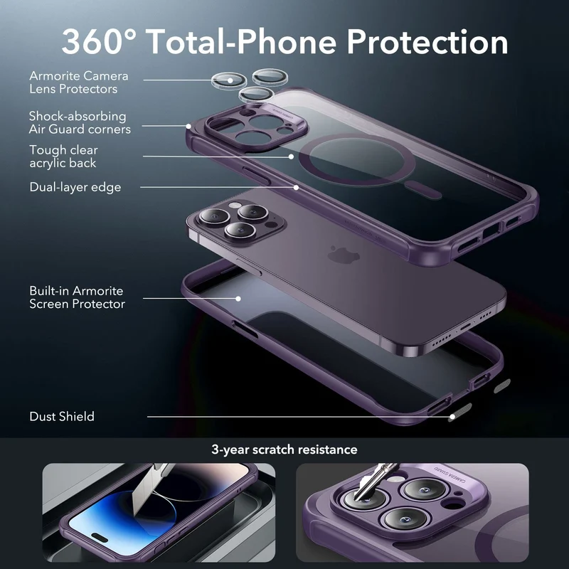 iPhone 14 Pro Max Armor Tough Case (HaloLock) - Clear Purple
