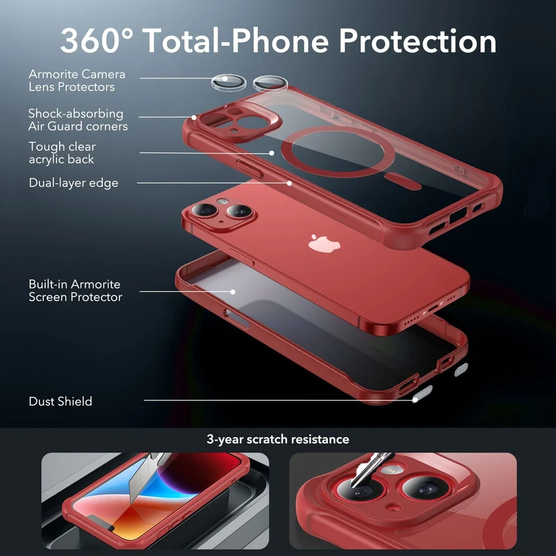 iPhone 14 Armor Tough Case (HaloLock) - Clear Red