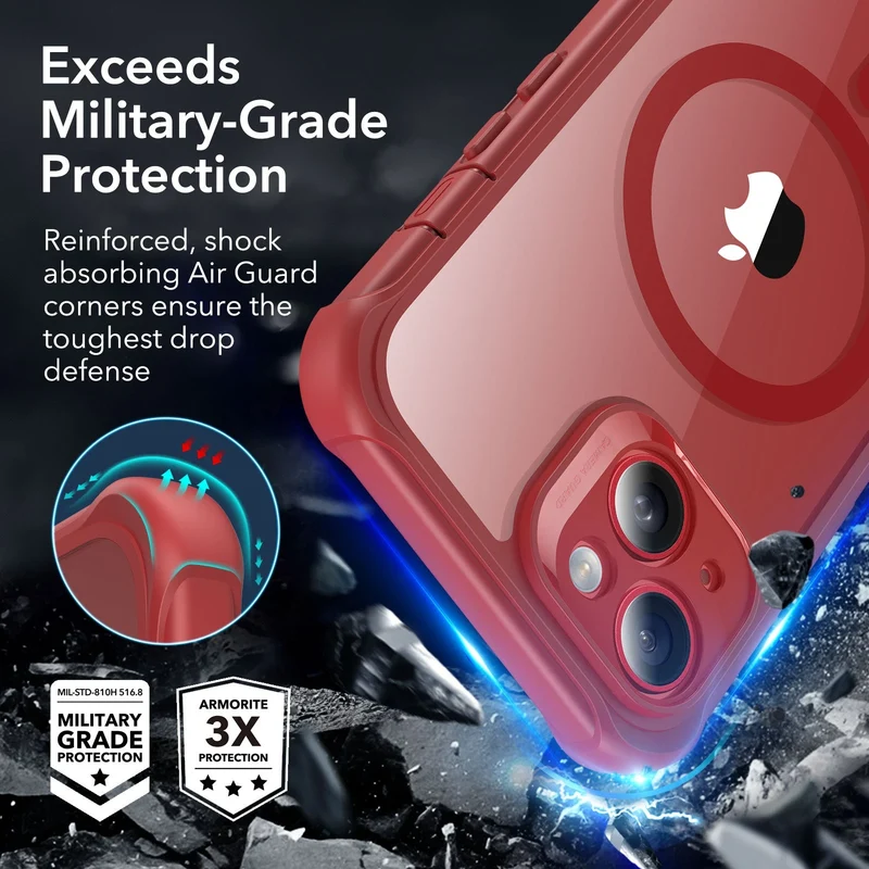 iPhone 14 Armor Tough Case (HaloLock) - Clear Red