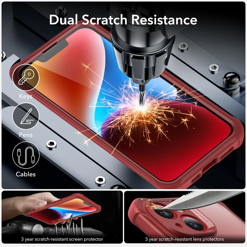 iPhone 14 Armor Tough Case (HaloLock) - Clear Red