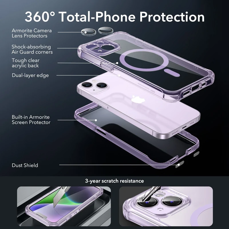 iPhone 14 Armor Tough Case (HaloLock) - Clear Purple