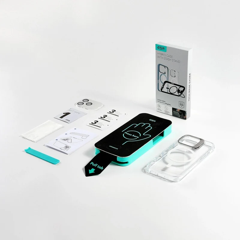 iPhone 16 Pro Classic Hybrid with Stash Stand Protection Bundle - Clear Black