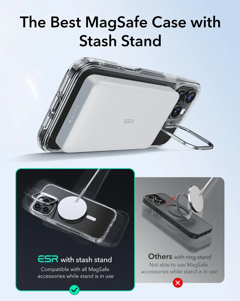 iPhone 16 Pro Max Classic Hybrid Case with Stash Stand (HaloLock) - Clear