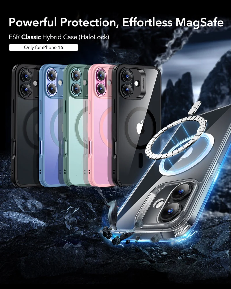 iPhone 16 Classic Hybrid Case (HaloLock) - Clear Black