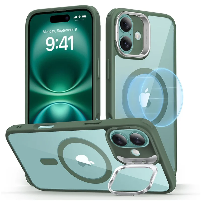 iPhone 16 Plus Classic Hybrid Case with Stash Stand (HaloLock) - Clear Green