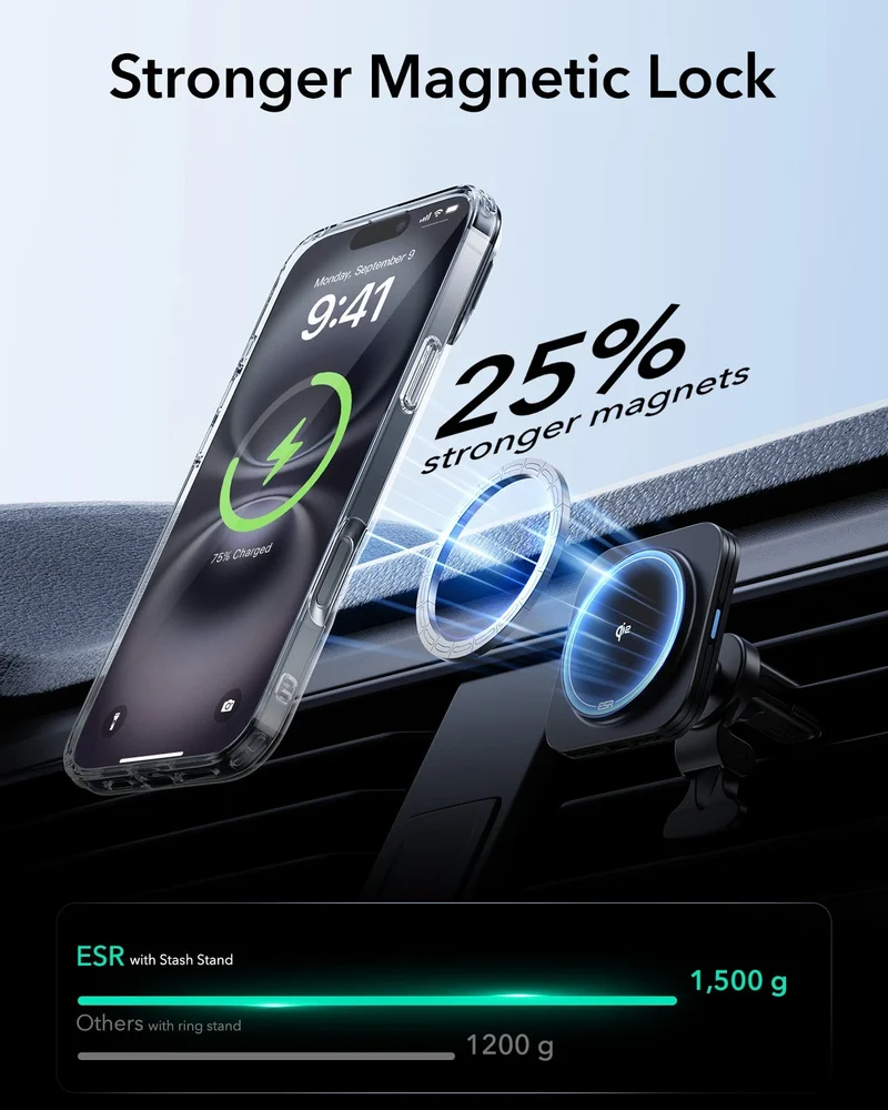 iPhone 16 Plus Classic Hybrid Case with Stash Stand (HaloLock) - Clear Black