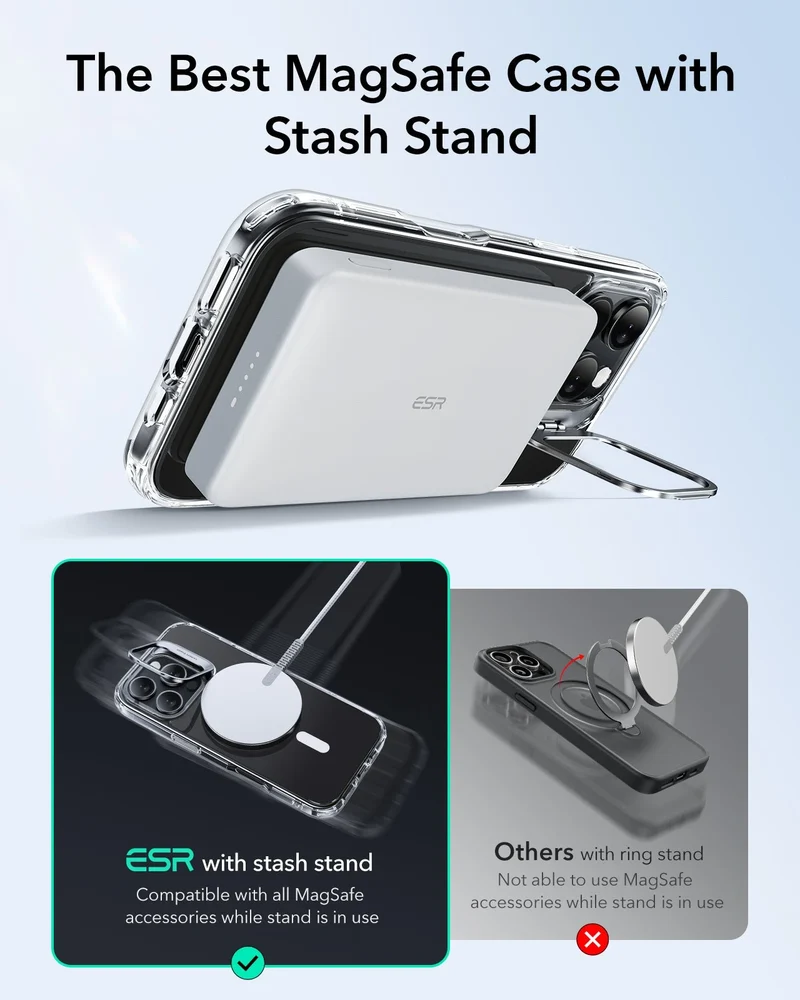 iPhone 16 Pro Classic Hybrid Case with Stash Stand (HaloLock) - Clear Grey