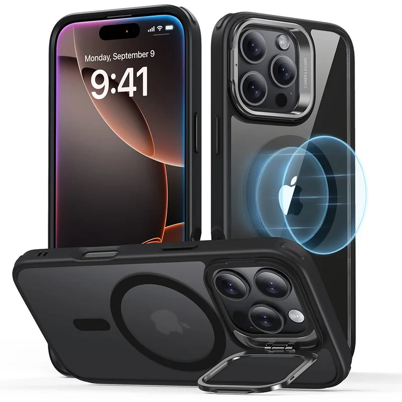 iPhone 16 Pro Classic Hybrid Case with Stash Stand (HaloLock) - Clear Black