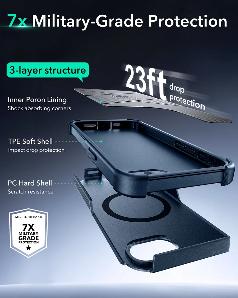 iPhone 16e HaloLock Cyber Tough Case - Dark Blue