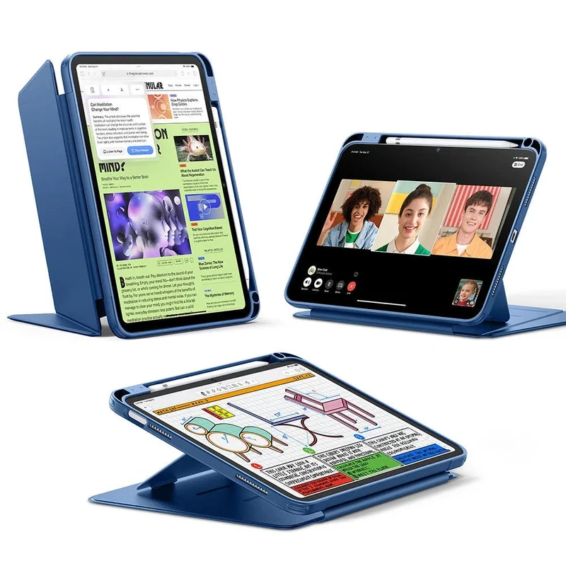 iPad 10th Generation Flip Magnetic Case with Pencil Holder - Navy Blue