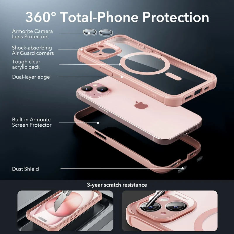 iPhone 15 Armor Tough Case (HaloLock) - Clear Pink