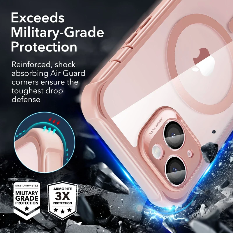 iPhone 15 Armor Tough Case (HaloLock) - Clear Pink