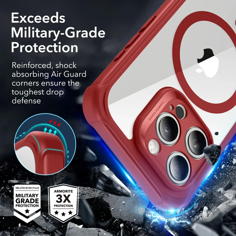iPhone 15 Pro Max Armor Tough Case (HaloLock) - Clear Red