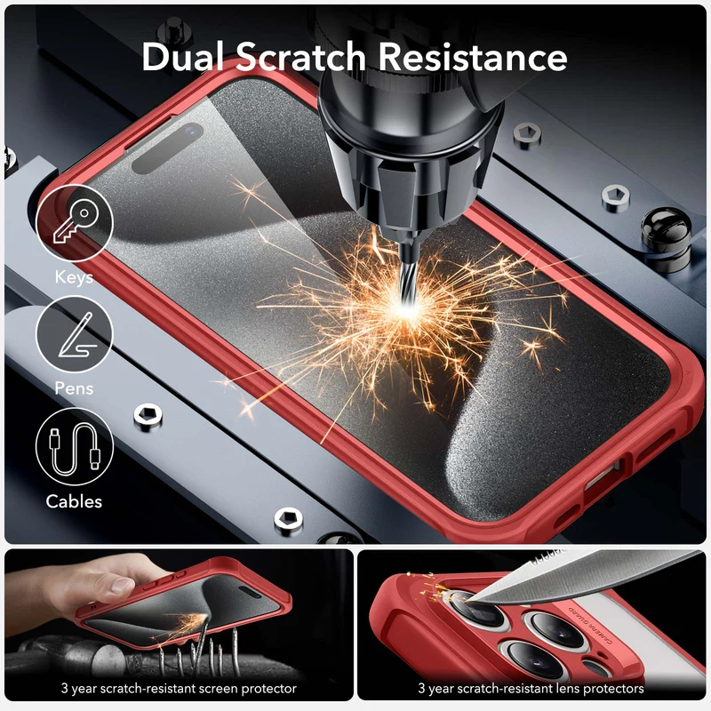 iPhone 15 Pro Max Armor Tough Case (HaloLock) - Clear Red