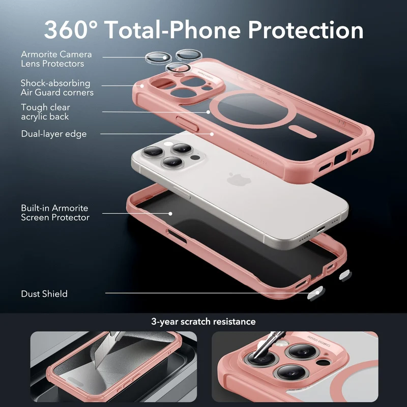 iPhone 15 Pro Max Armor Tough Case (HaloLock) - Clear Pink