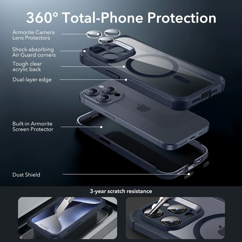 iPhone 15 Pro Max Armor Tough Case (HaloLock) - Clear Dark Blue