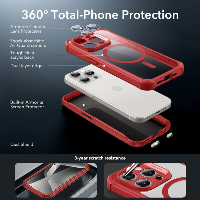 iPhone 15 Pro Armor Tough Case (HaloLock) - Clear Red