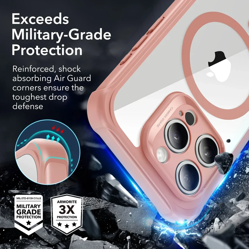 iPhone 15 Pro Armor Tough Case (HaloLock) - Clear Pink