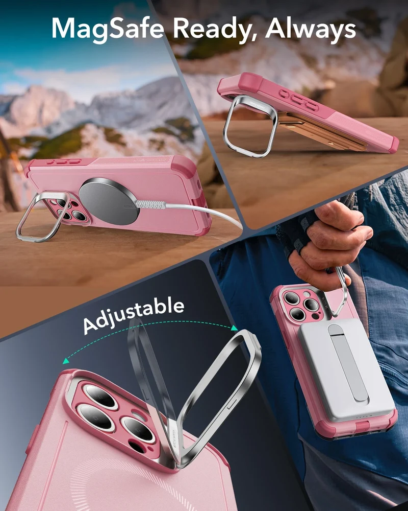 iPhone 15 Pro Max Cyber Tough Case with Stash Stand (HaloLock) - Pink