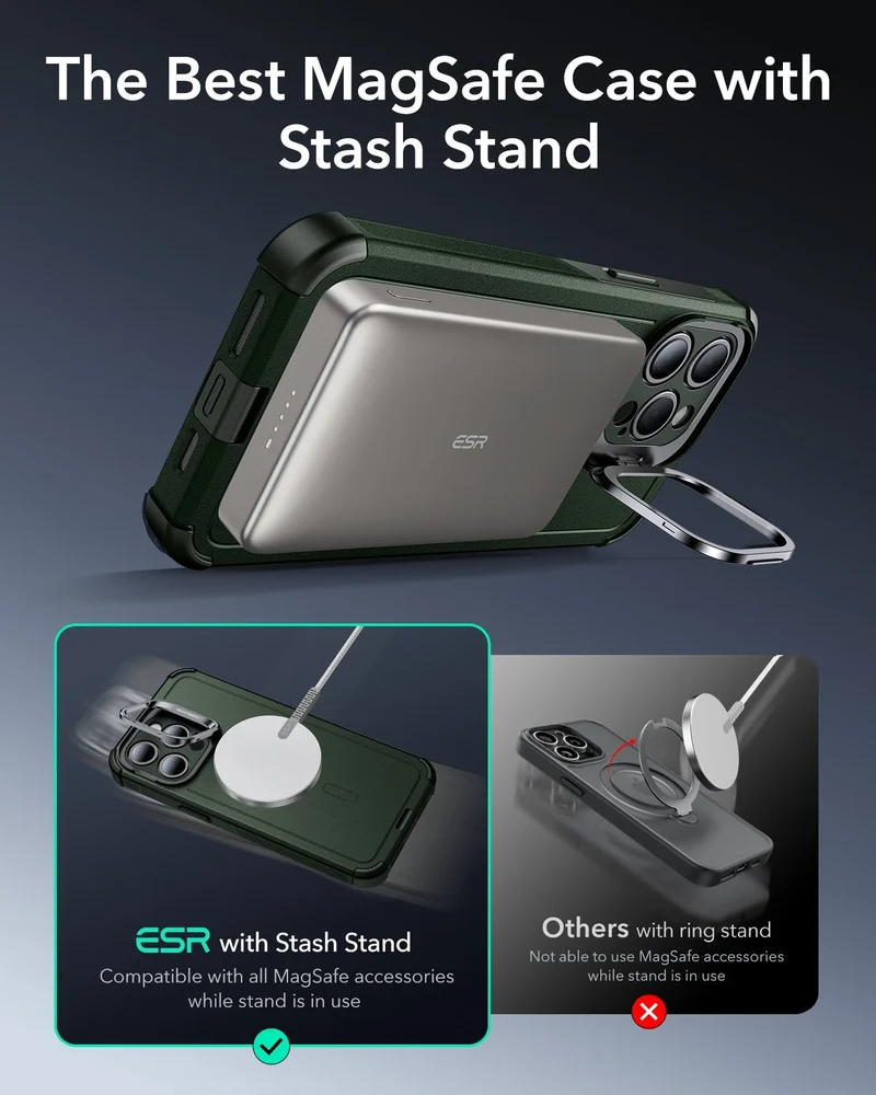 iPhone 15 Pro Max Cyber Tough Case with Stash Stand (HaloLock) - Dark Green