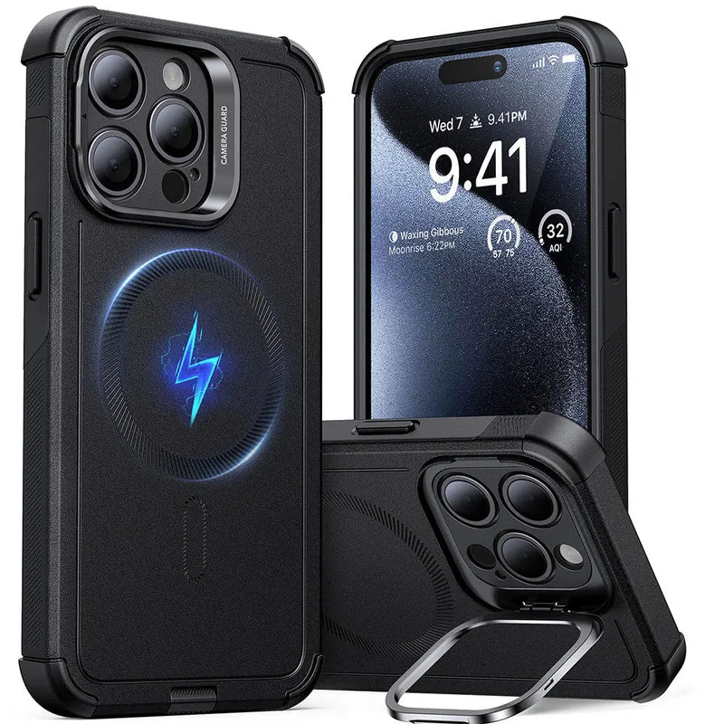 iPhone 15 Pro Max Cyber Tough Case with Stash Stand (HaloLock) - Black
