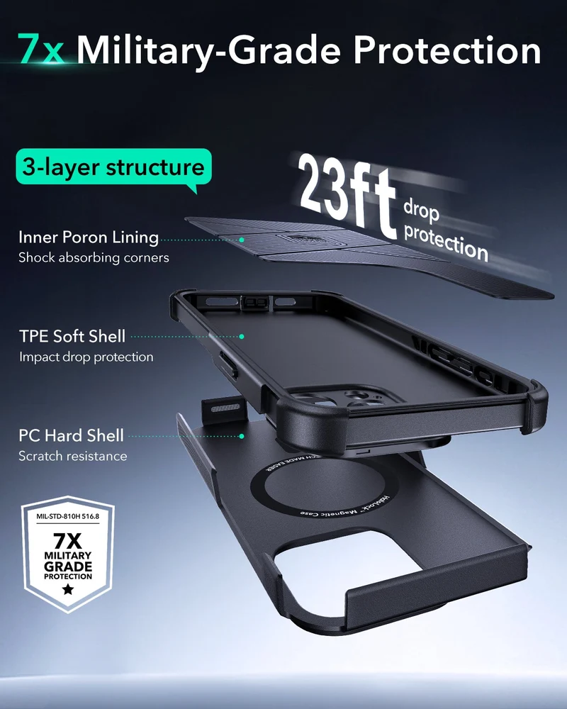 iPhone 15 Pro Max Cyber Tough Case with Stash Stand (HaloLock) - Black