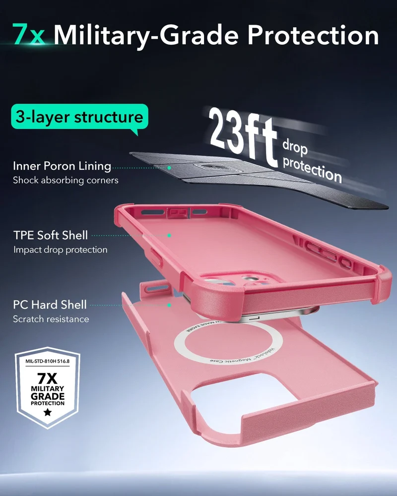 iPhone 15 Pro Cyber Tough Case with Stash Stand (HaloLock) - Pink