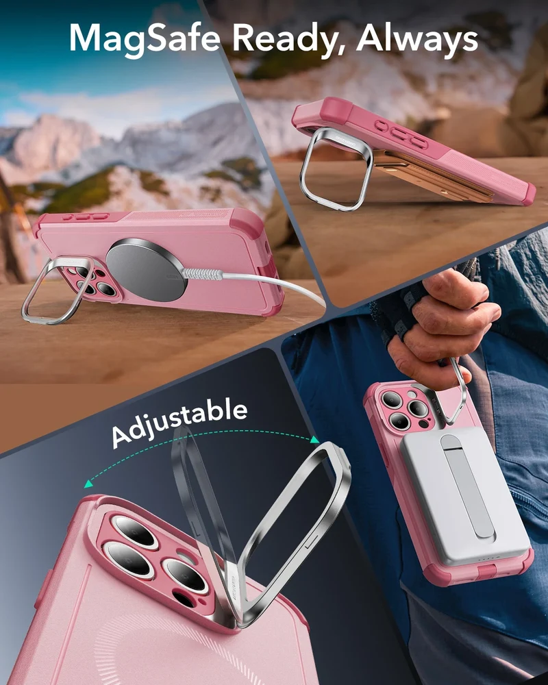 iPhone 15 Pro Cyber Tough Case with Stash Stand (HaloLock) - Pink