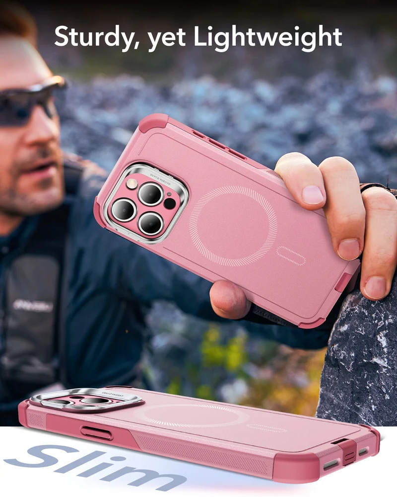 iPhone 15 Pro Cyber Tough Case with Stash Stand (HaloLock) - Pink