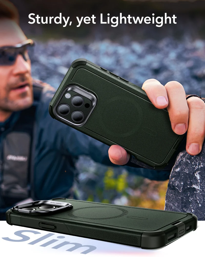 iPhone 15 Pro Cyber Tough Case with Stash Stand (HaloLock) - Dark Green