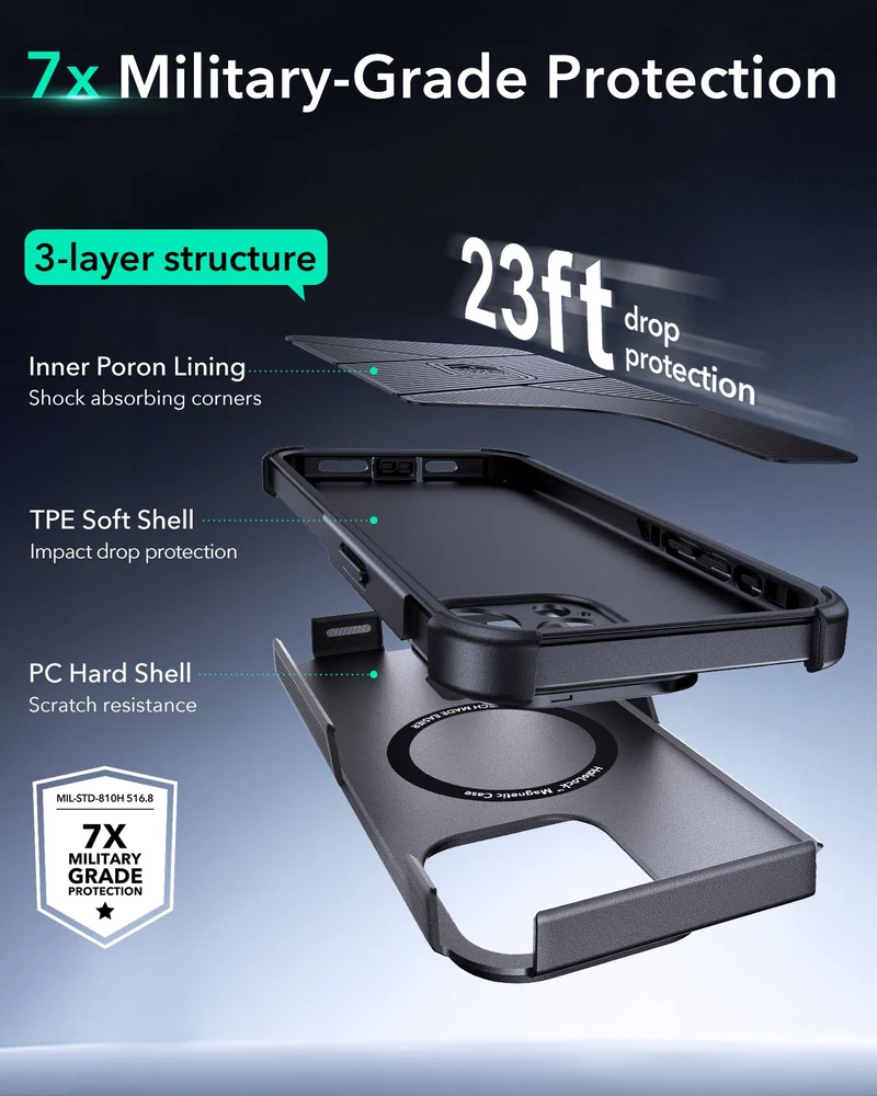 iPhone 15 Pro Cyber Tough Case with Stash Stand (HaloLock) - Titanium