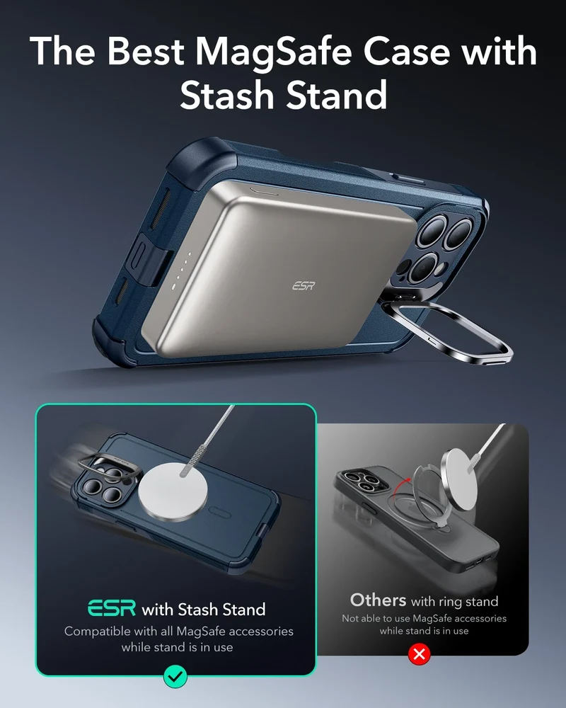 iPhone 15 Pro Cyber Tough Case with Stash Stand (HaloLock) - Dark Blue