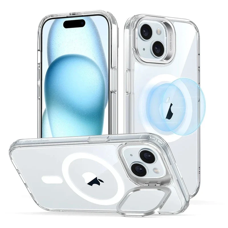 iPhone 15 Classic Hybrid Case with Stash Stand (HaloLock) - Clear