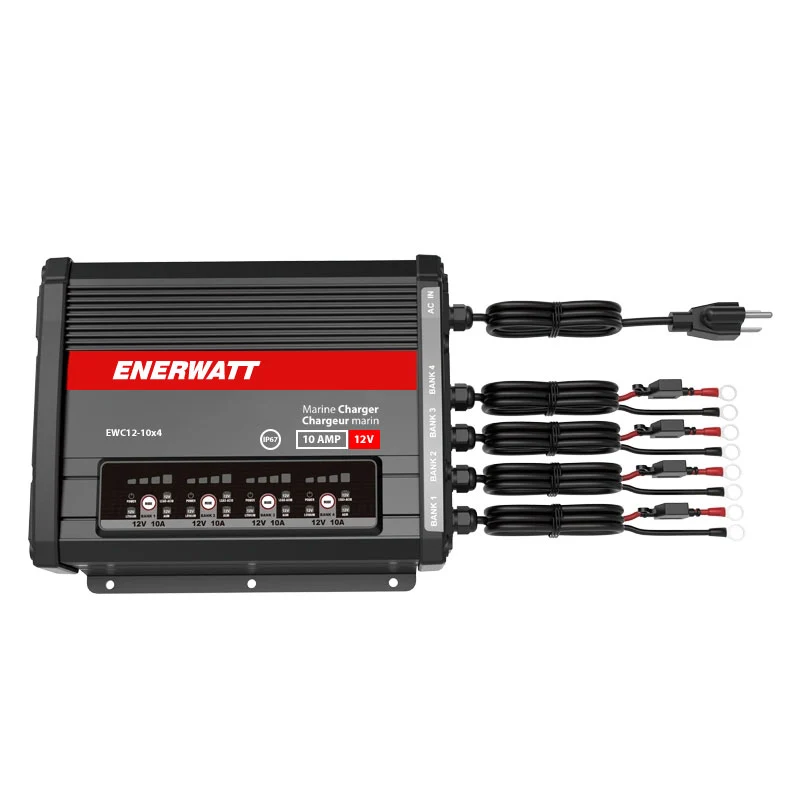 Enerwatt EWC12-10X4 12V 10A x 4 Smart On-Board Charger for Wet/AGM/LiFePO4