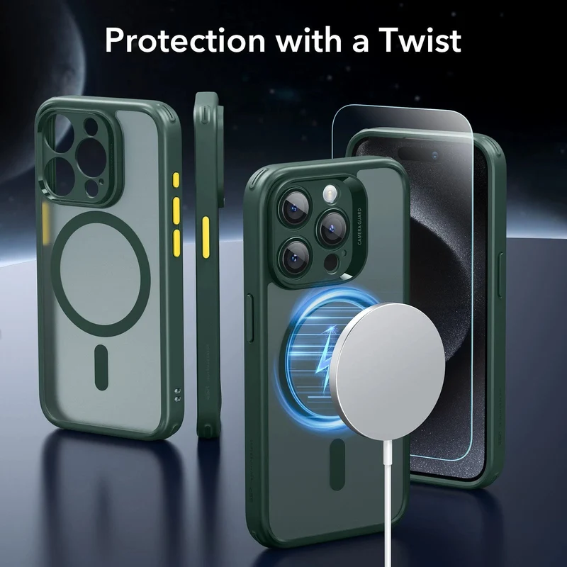 iPhone 15 Pro Max Classic Pro Case (HaloLock) Set - Frosted Dark Green