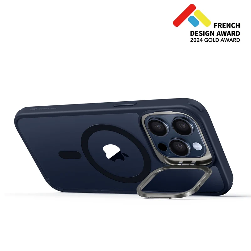 iPhone 15 Pro Max Classic Hybrid Case with Stash Stand (HaloLock) - Clear Dark Blue