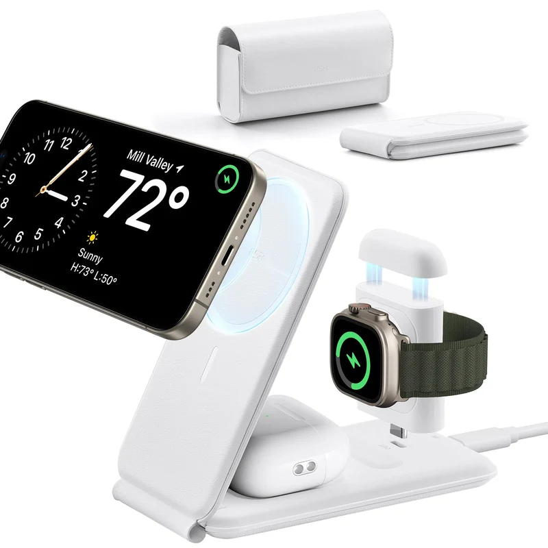 HaloLock™ 3-in-1 Travel Wireless Charging Set - White - JP Plug