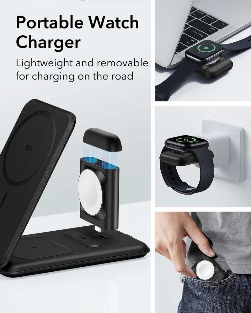 HaloLock™ 3-in-1 Travel Wireless Charging Set - Black - JP Plug