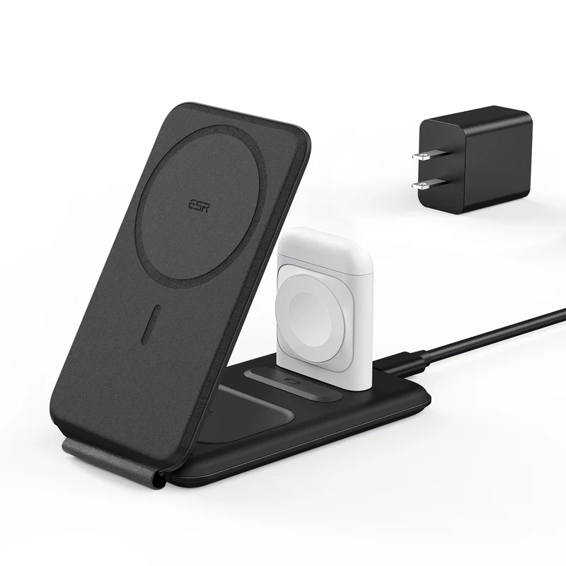 HaloLock™ 3-in-1 Travel Wireless Charging Set - Black - JP Plug