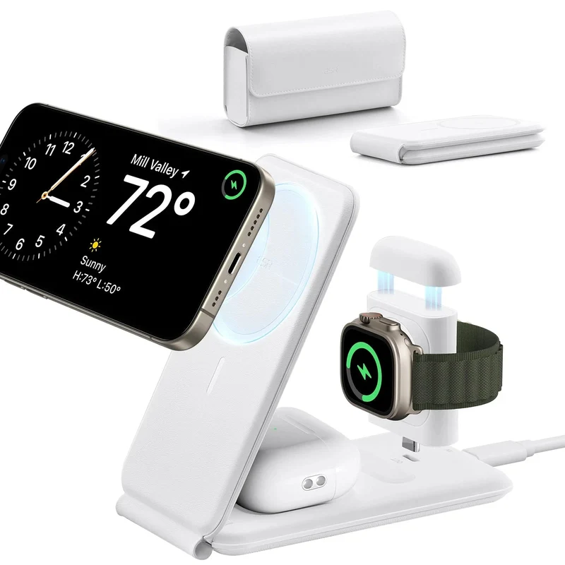 HaloLock™ 3-in-1 Travel Wireless Charging Set - Black - JP Plug