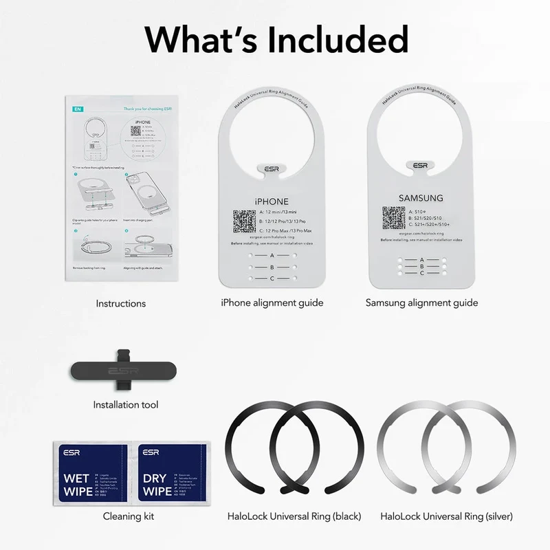 Universal Ring (HaloLock) - Black/Silver-4 Pack